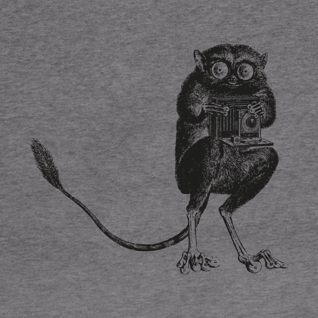 Say Cheese! | Tarsier with Vintage Camera | Bellows Camera | Black and White | Anthropomorphic | by Eclectic At Heart